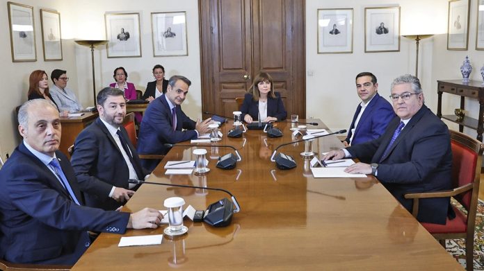 Ολοκληρώθηκε η σύσκεψη των πολιτικών αρχηγών – Στις 25 Ιουνίου οι νέες κάλπες Ολοκληρώθηκε η σύσκεψη των πολιτικών αρχηγών – Στις 25 Ιουνίου οι νέες κάλπες
