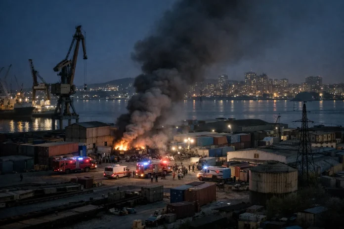 Ρωσία: Επίθεση με drone προκαλεί πυρκαγιά σε λιμάνι της Λενινγκράντ επίθεση με drone στο λιμάνι Βύσοτσκ